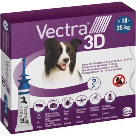 Vectra 3D – Antiparazitar Extern pentru Câini între 10–25 kg, 3 Pipete – Ceva Santé Animale